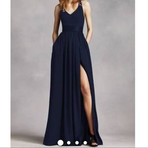 White by Vera Wang V Neck Halter Dress with Sash